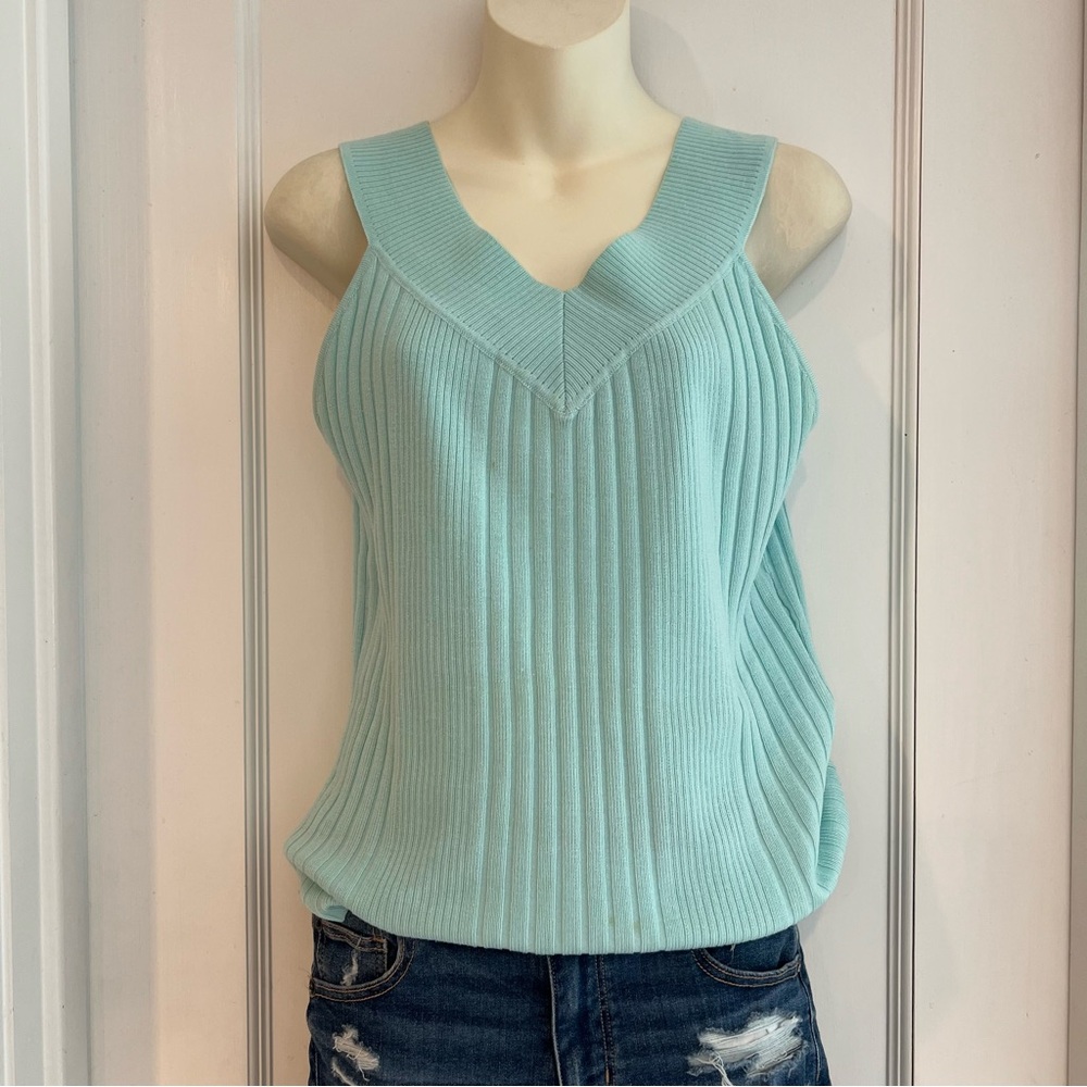 Xhilaration Mint Blue V-Neck Knit Blouse Size Large